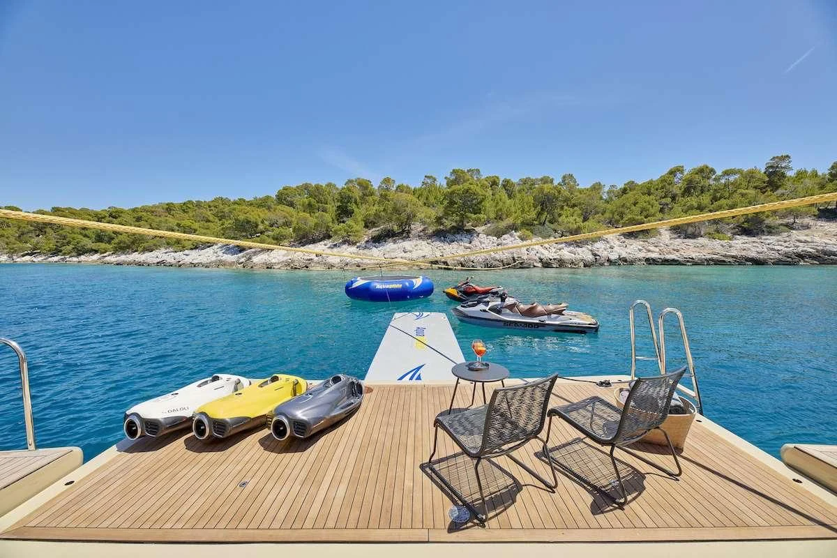 boats on a dock aboard PROMETHEUS I Yacht for Charter