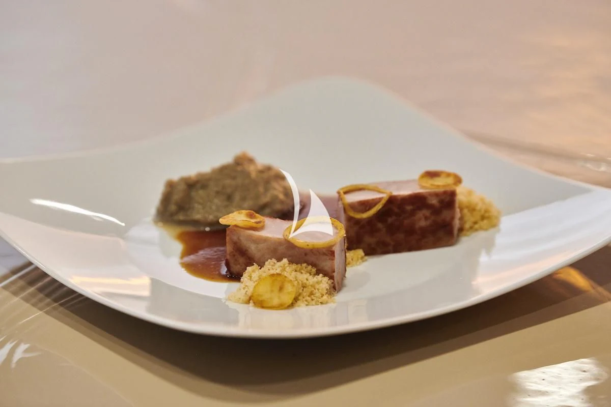 a plate of food aboard PROMETHEUS I Yacht for Charter