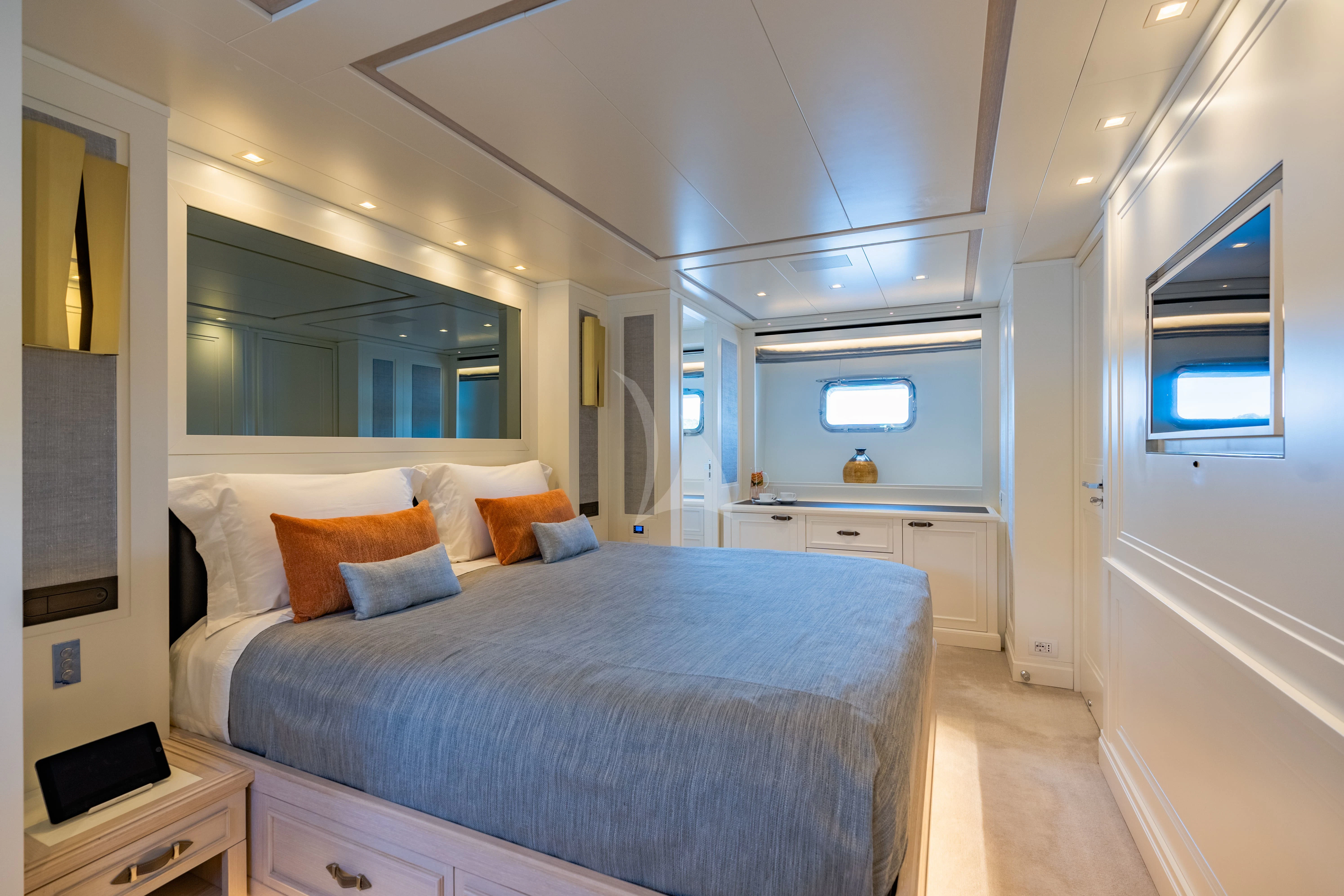 a bedroom with a bed aboard VALENTINA II Yacht for Sale