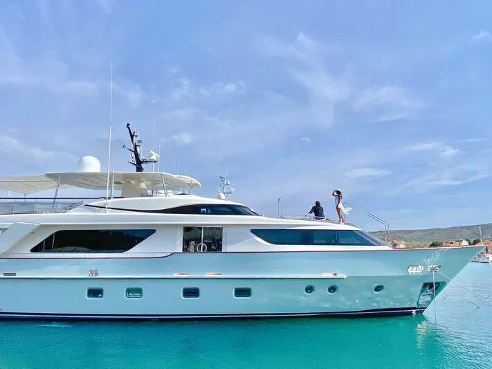 a white yacht on the water aboard VALENTINA II Yacht for Sale