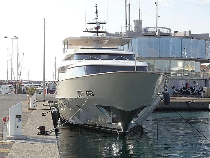a large white boat docked aboard VALENTINA II Yacht for Sale