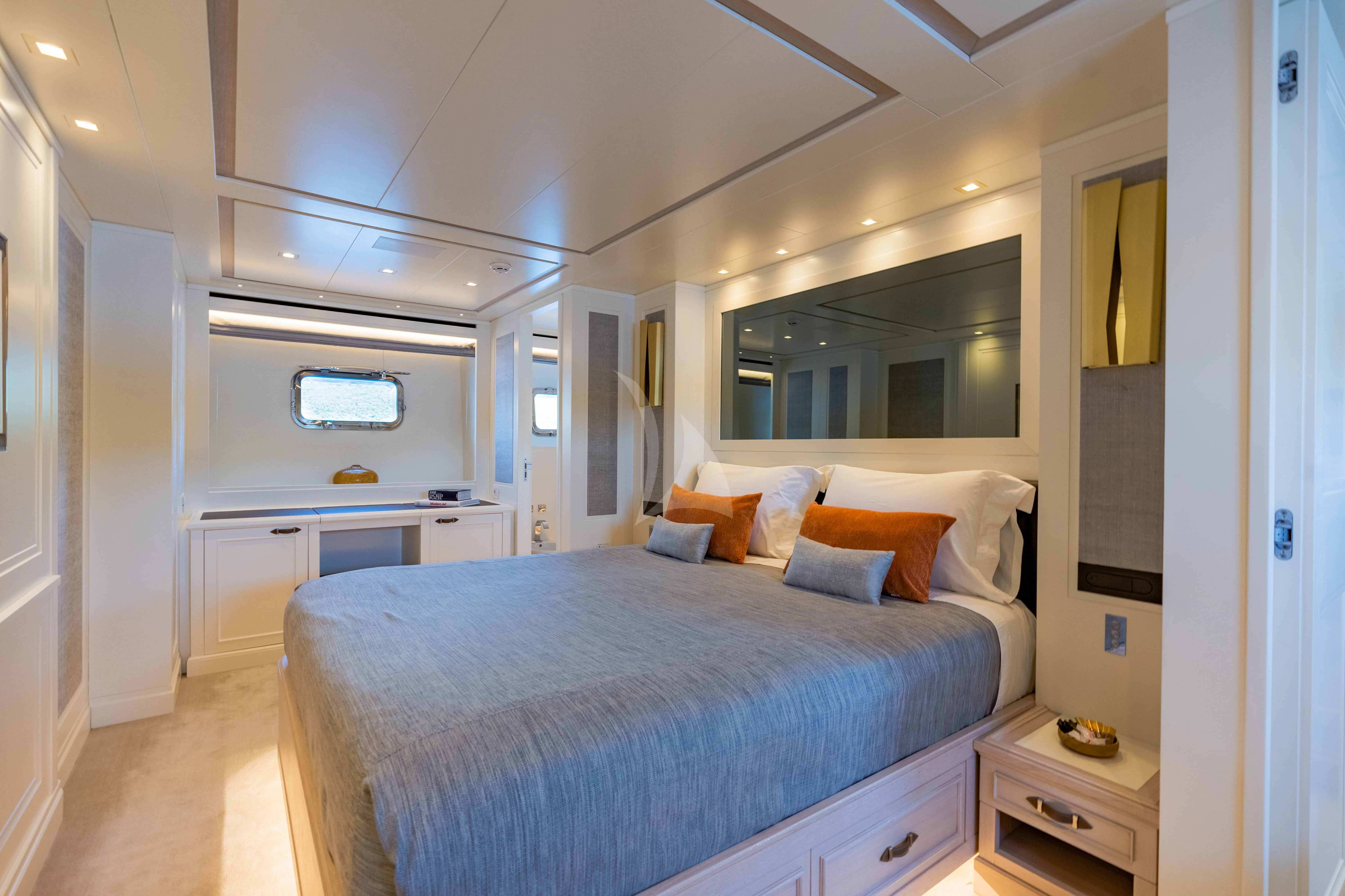 a bedroom with a bed aboard VALENTINA II Yacht for Sale