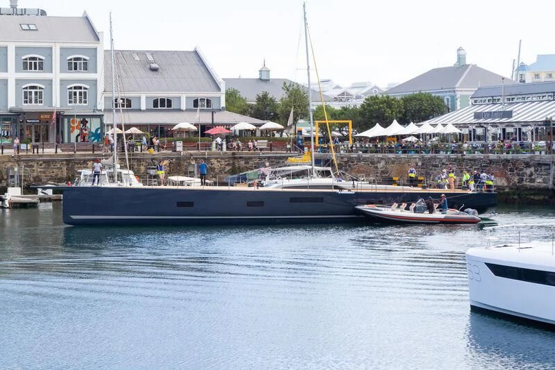 a boat is parked in the water aboard LIBERTY SQUARED Yacht for Sale