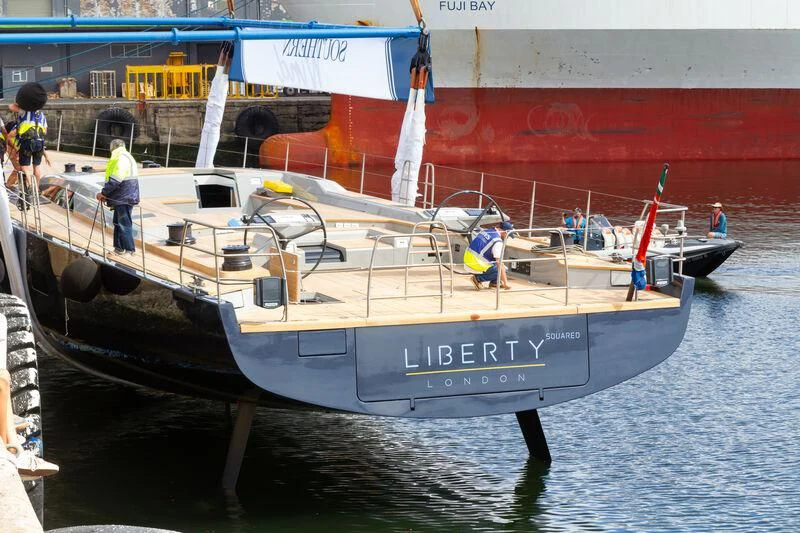 a boat on the water aboard LIBERTY SQUARED Yacht for Sale