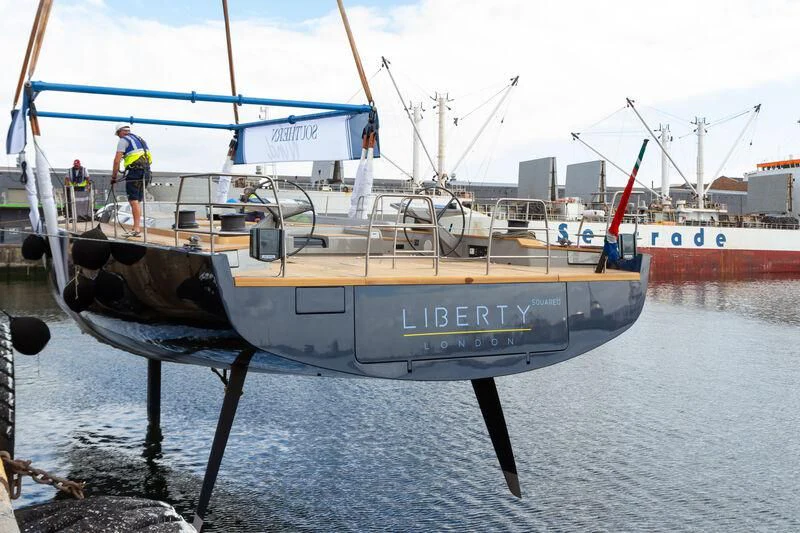a boat on the water aboard LIBERTY SQUARED Yacht for Sale