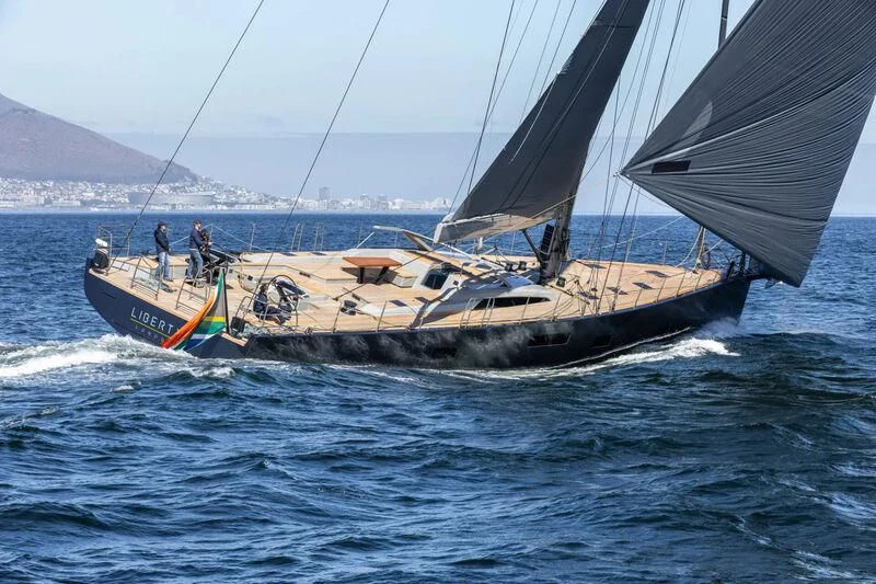 a boat sailing on the sea aboard LIBERTY SQUARED Yacht for Sale