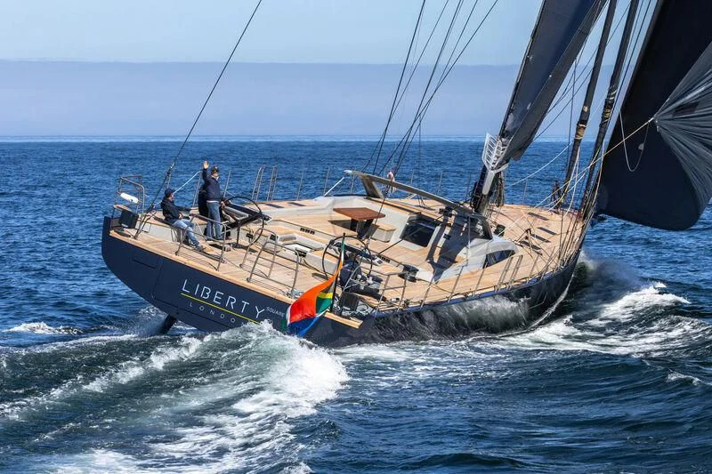 a boat on the water aboard LIBERTY SQUARED Yacht for Sale