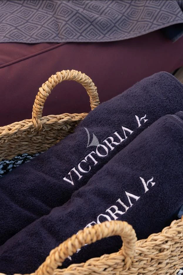 a close-up of a pillow aboard VICTORIA A Yacht for Charter
