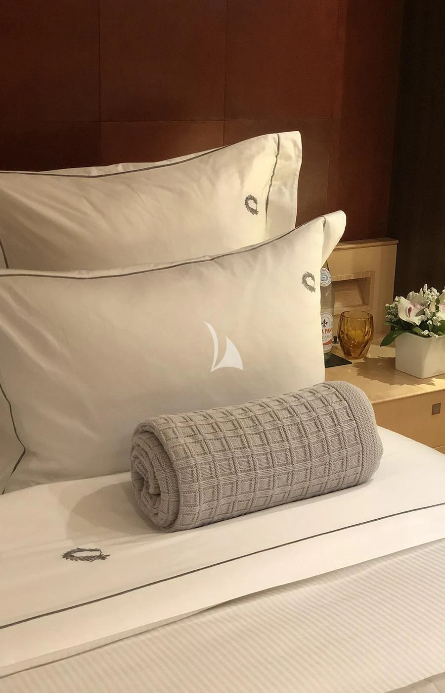 pillows on a bed aboard VICTORIA A Yacht for Charter