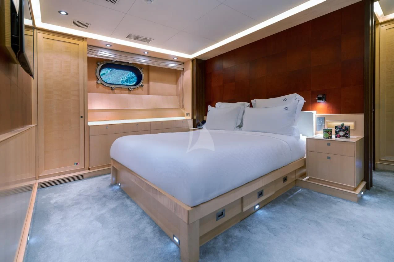 a bed in a room aboard VICTORIA A Yacht for Charter