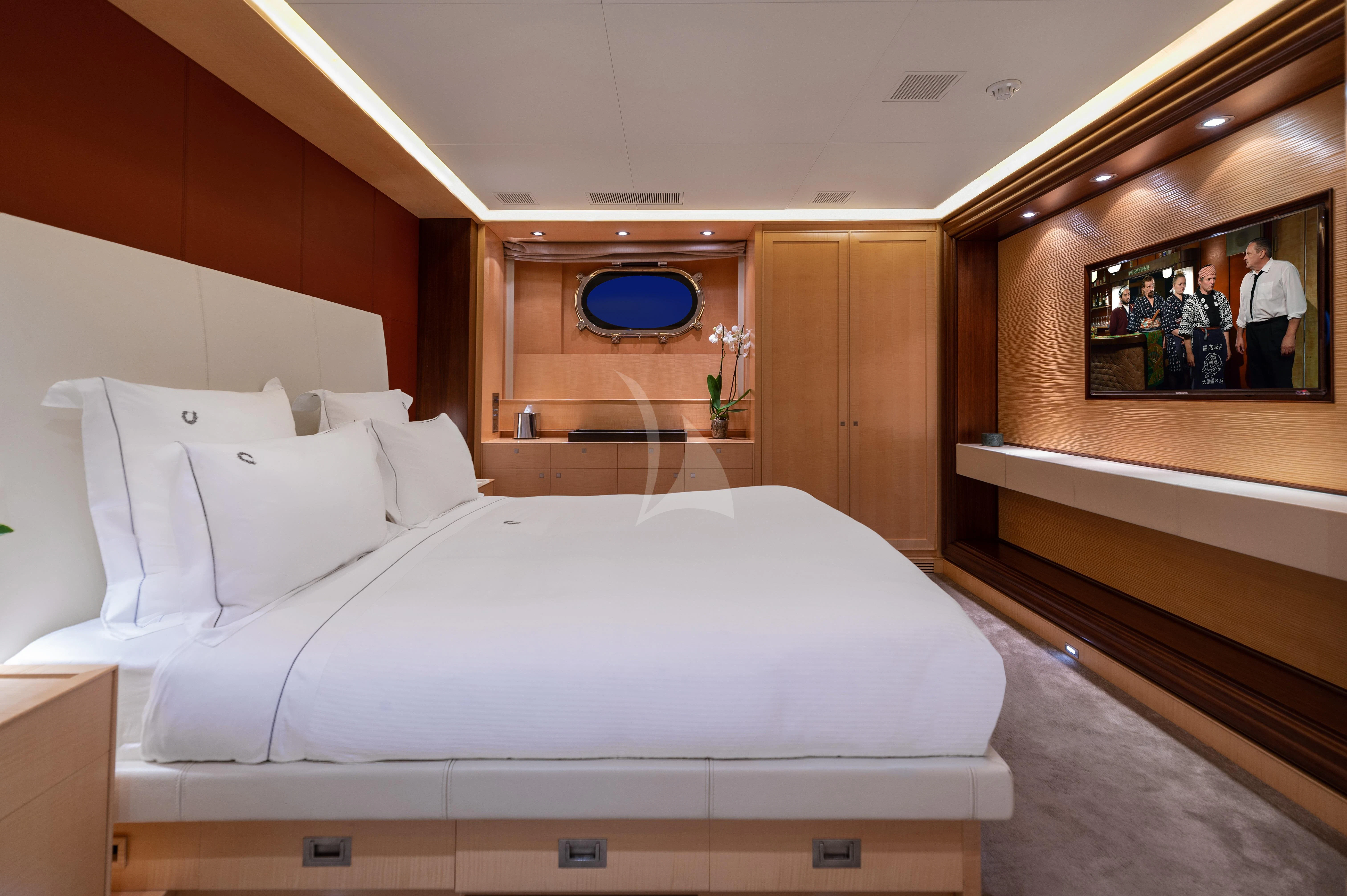 a bed in a room aboard VICTORIA A Yacht for Charter