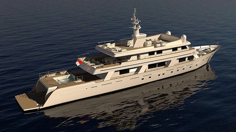 a large white boat on the water aboard COMMITMENT Yacht for Sale