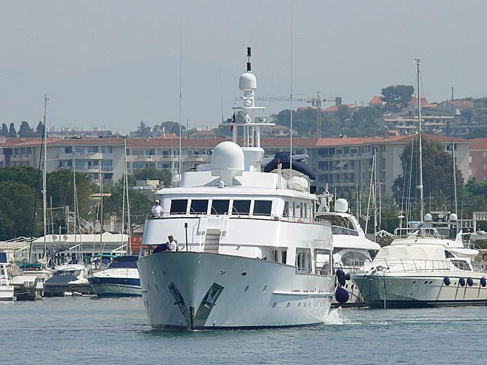 a group of boats in a harbor aboard COMMITMENT Yacht for Sale