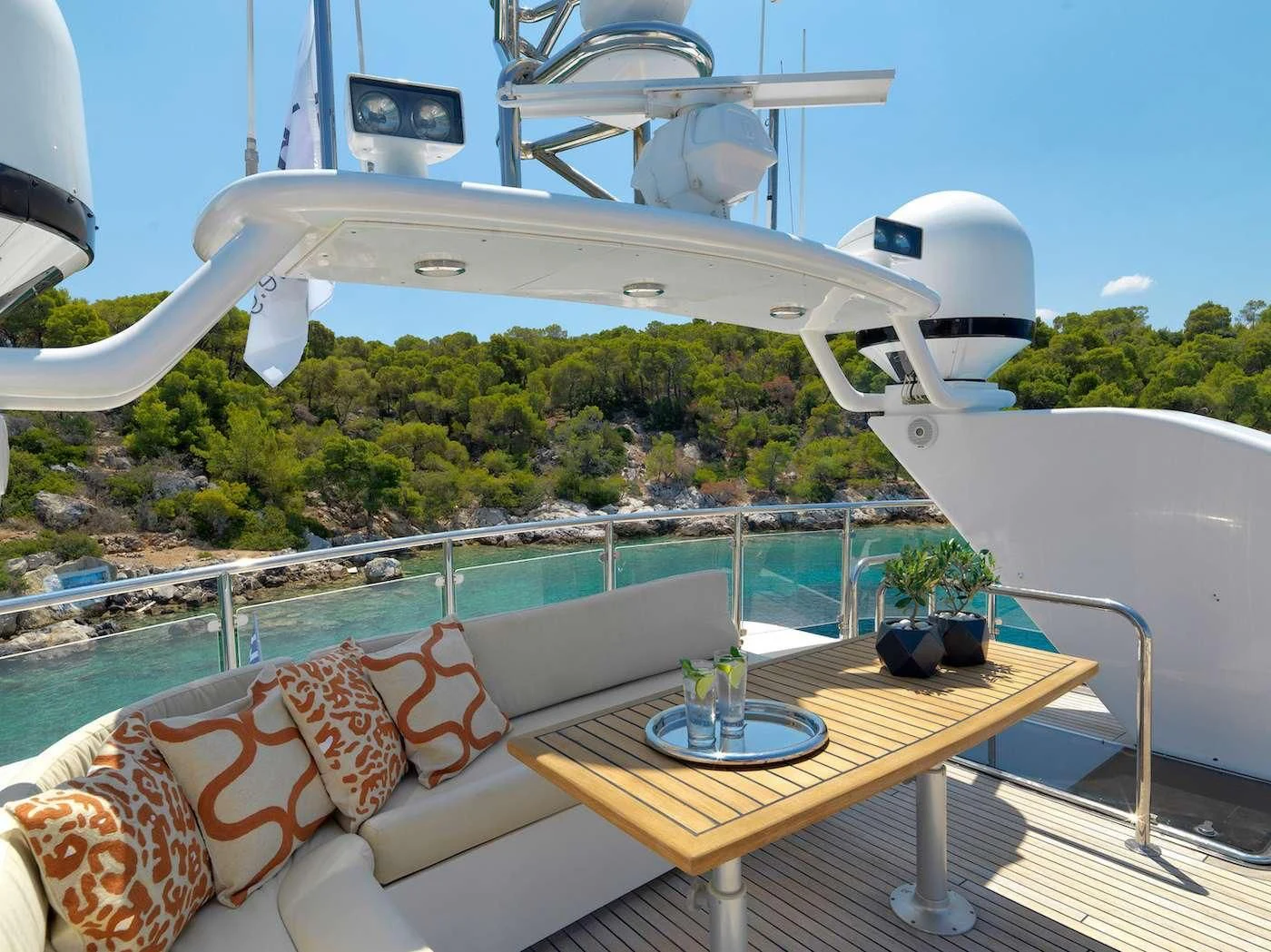 a white satellite dish on a table aboard IDYLLE Yacht for Sale