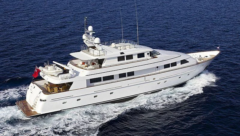 a white yacht on the water aboard IDYLLE Yacht for Sale