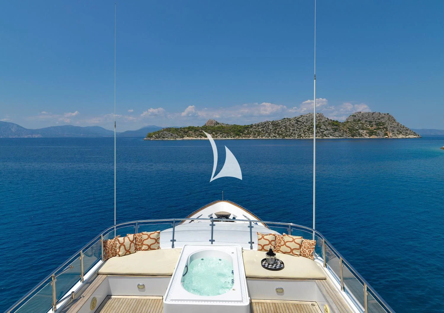 a boat with a lot of seagulls on it aboard IDYLLE Yacht for Sale