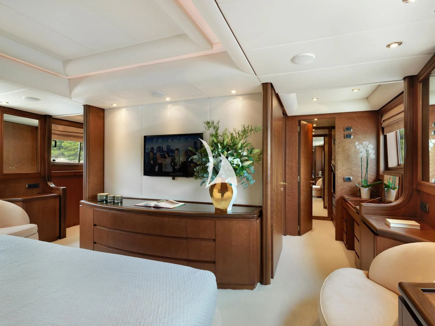 a room with a table and chairs aboard IDYLLE Yacht for Sale