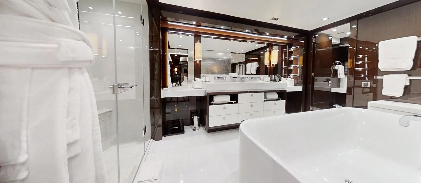 a large bathroom with a large tub aboard NOAH Yacht for Charter