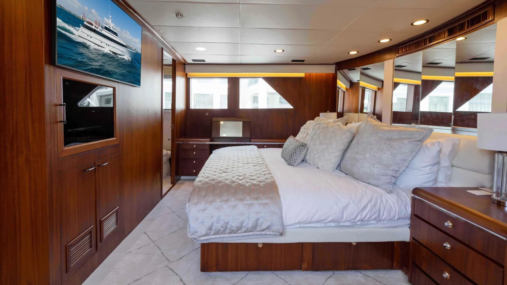 a bed in a room aboard ARIES Yacht for Sale