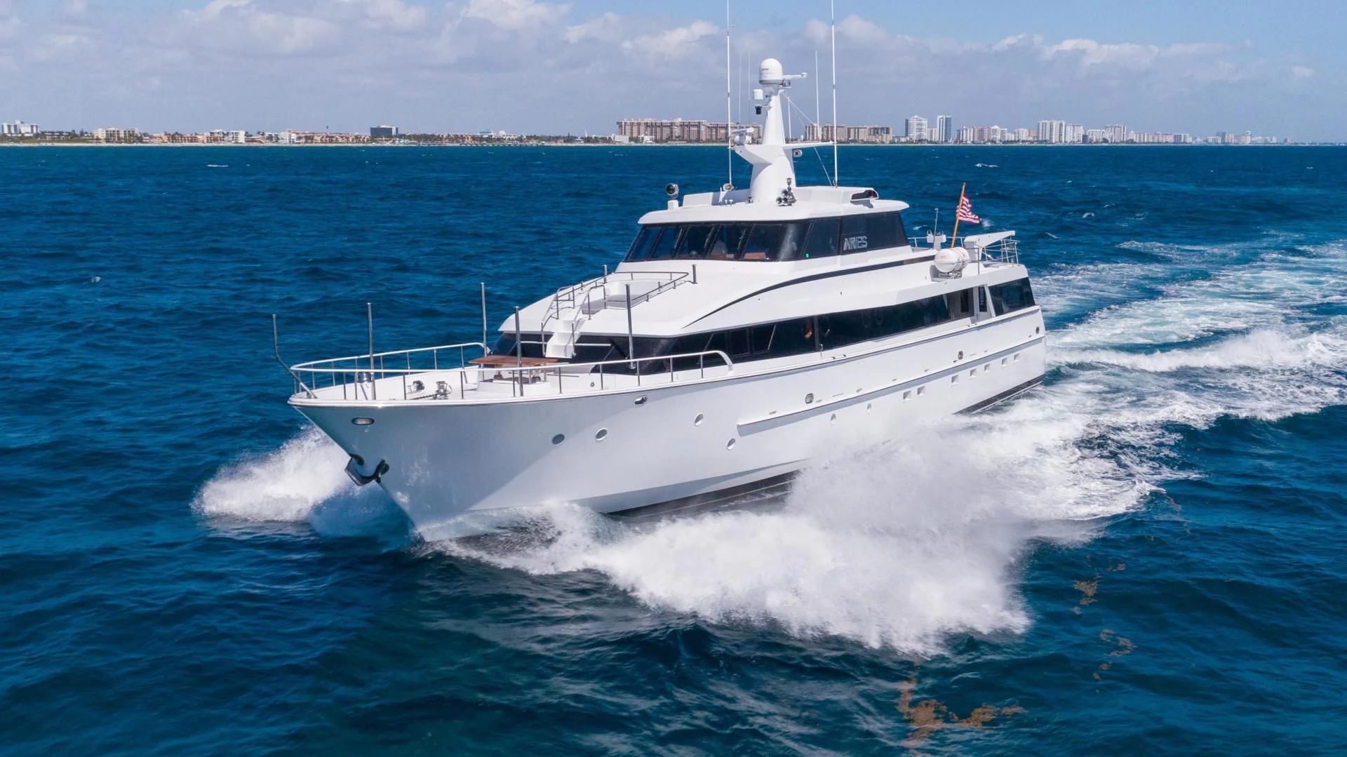 a large white boat aboard ARIES Yacht for Sale