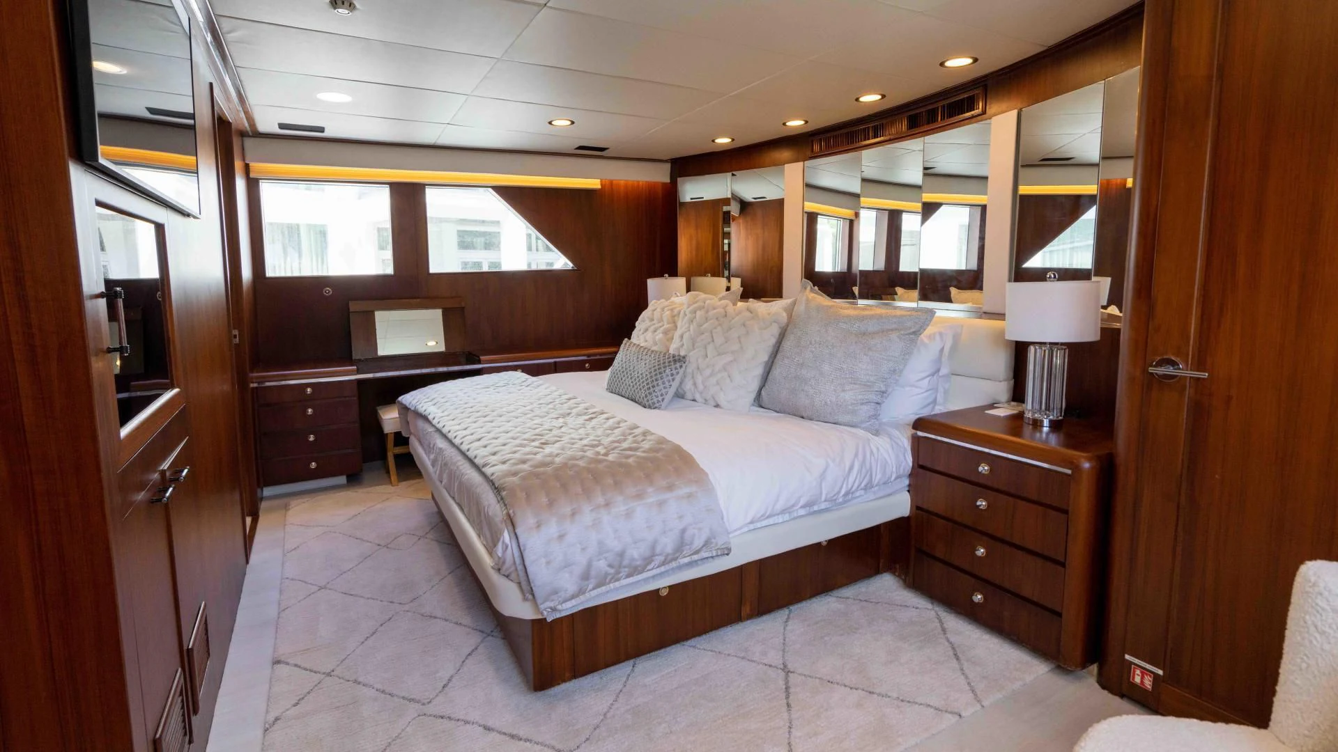 a bed in a room aboard ARIES Yacht for Sale