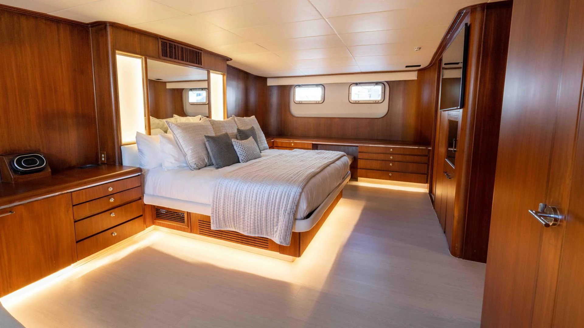 a bed in a room aboard ARIES Yacht for Sale