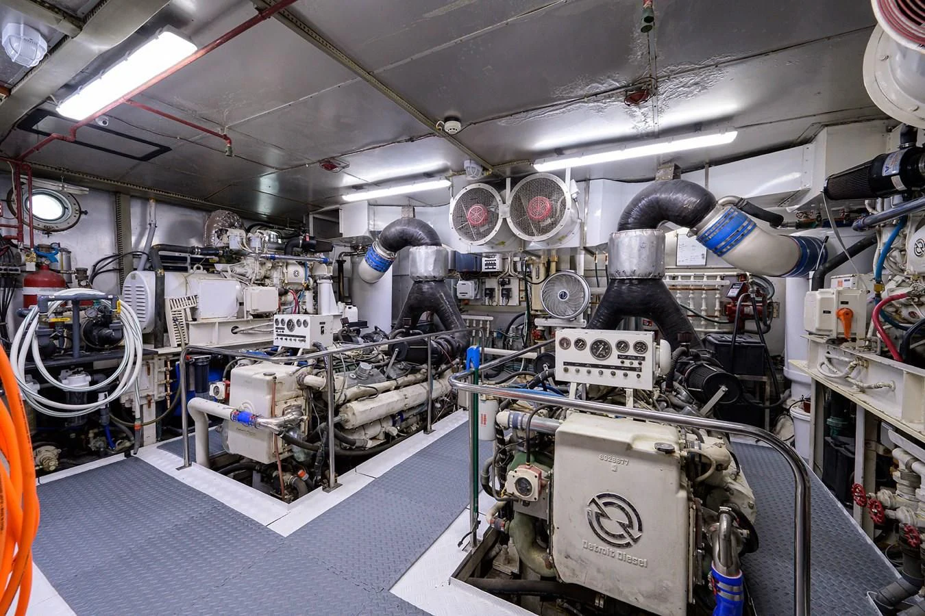 a room with machinery and pipes aboard ARIES Yacht for Sale