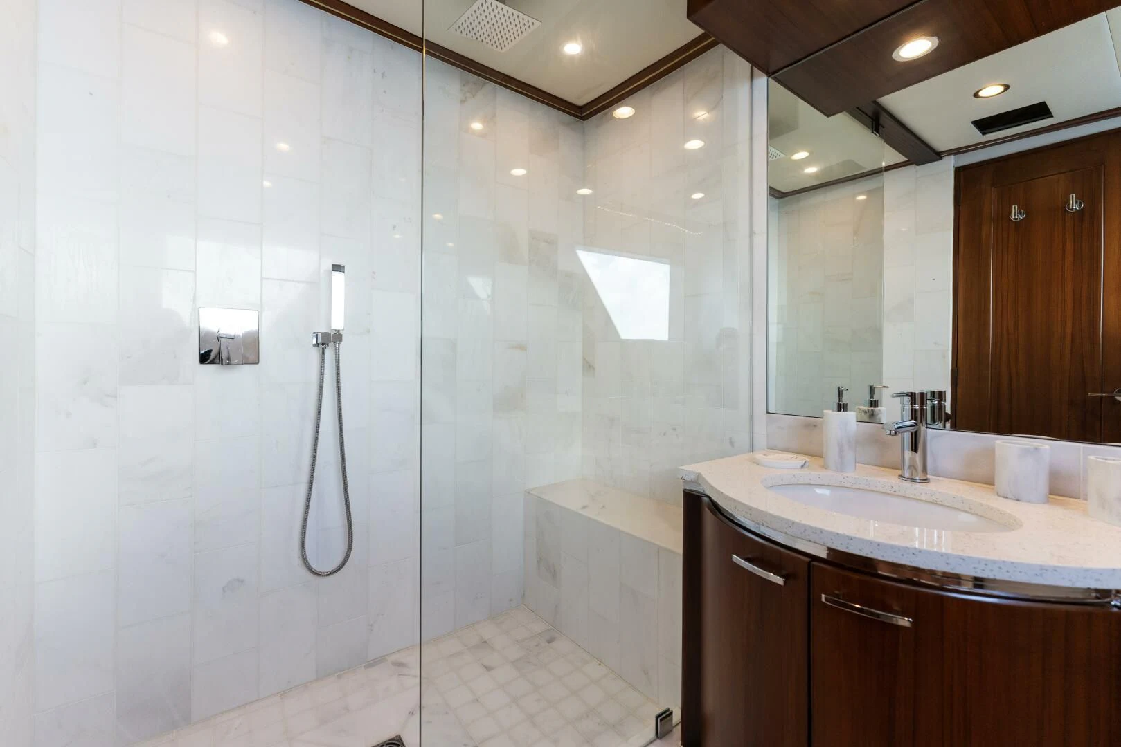 a bathroom with a shower aboard ARIES Yacht for Sale
