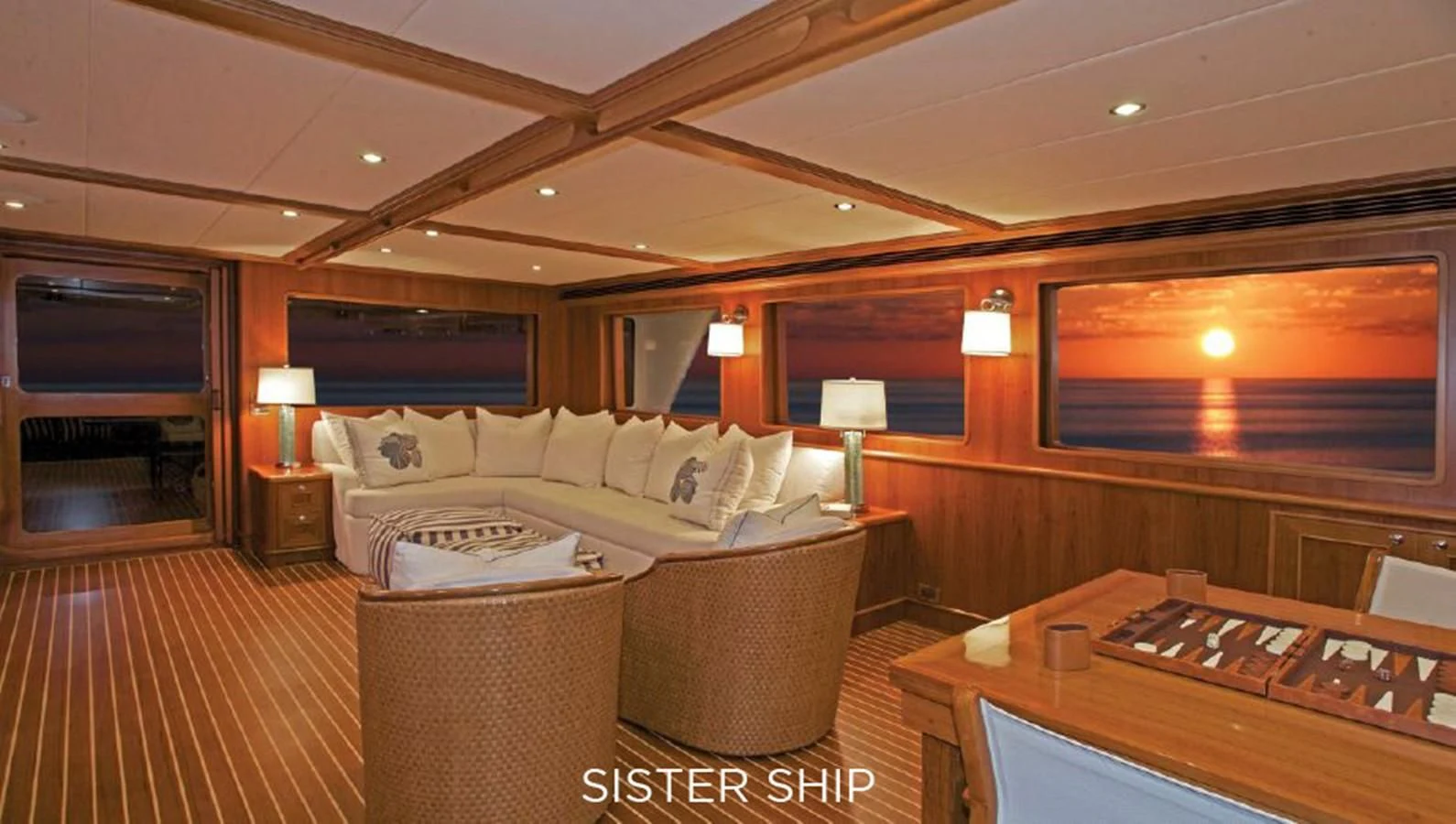 a large bedroom with a bed and a desk aboard 860 MY Yacht for Sale