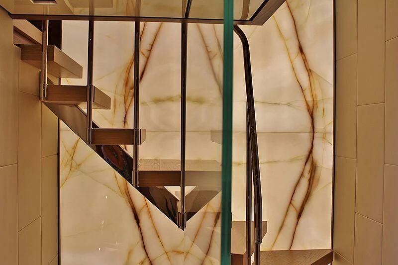 a window with curtains aboard SUPERNOVA Yacht for Sale