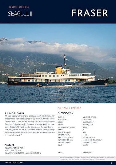 calendar aboard SEAGULL II Yacht for Sale