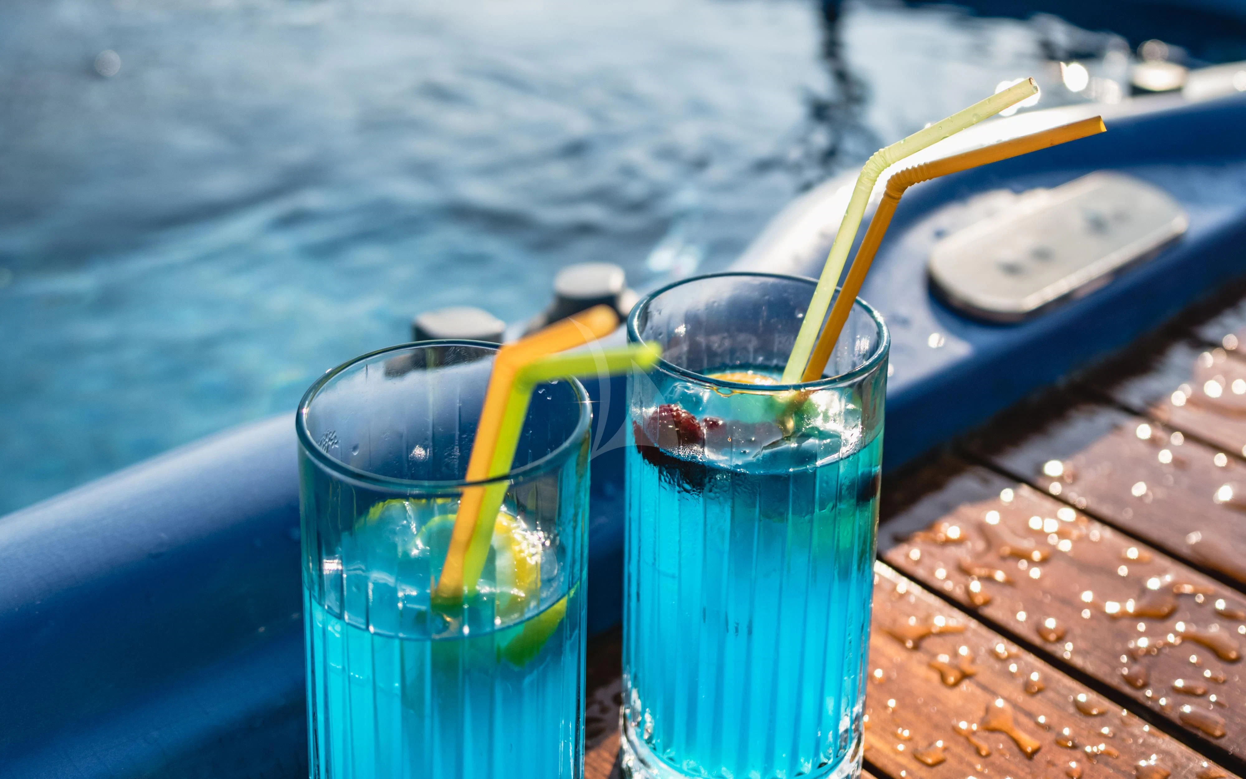 drinks on the table aboard SEAGULL II Yacht for Sale