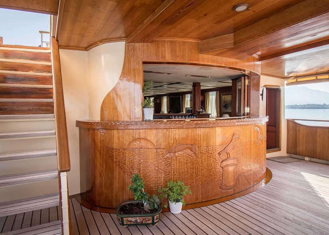a fireplace in a house aboard SEAGULL II Yacht for Sale