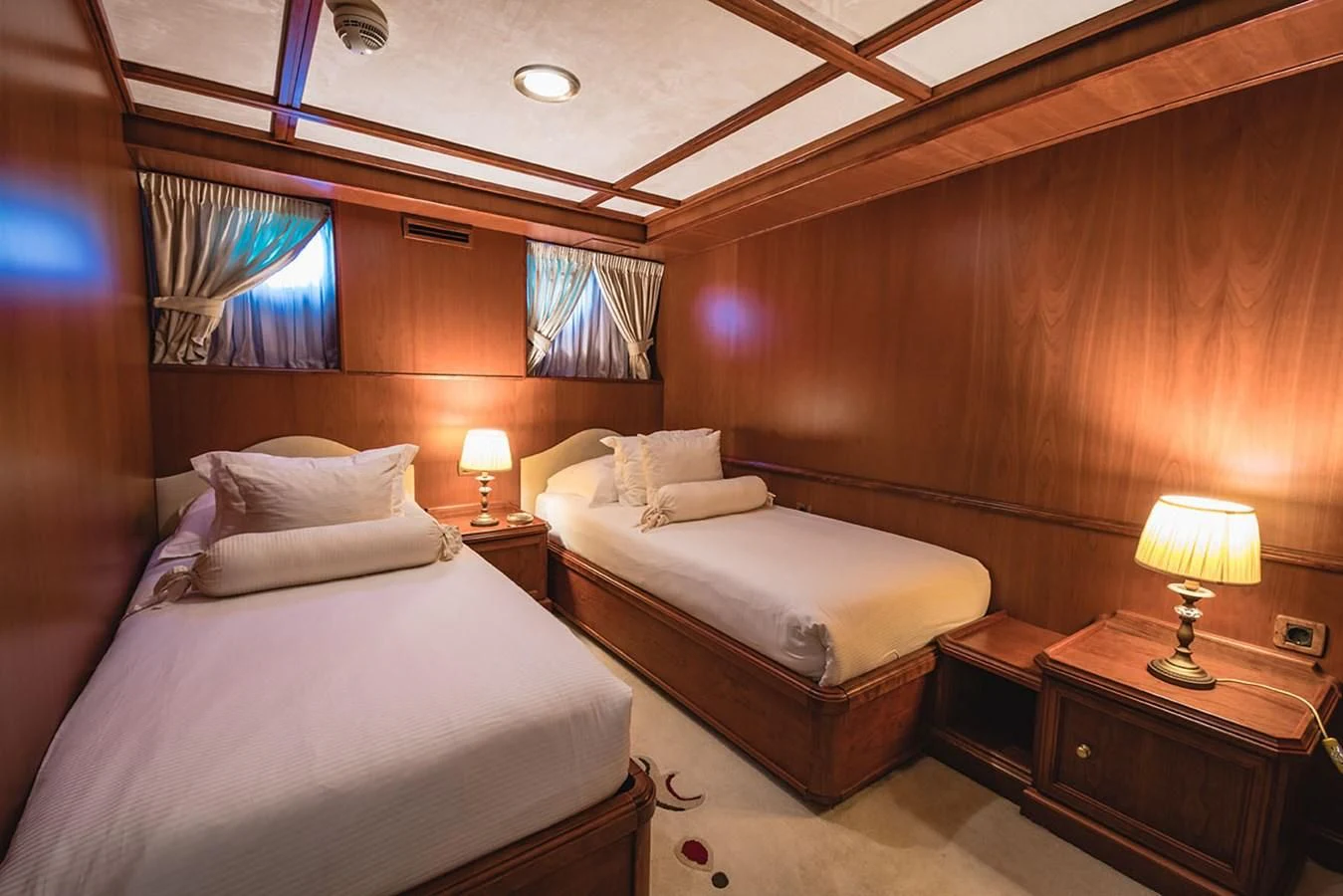 a room with two beds aboard SEAGULL II Yacht for Sale