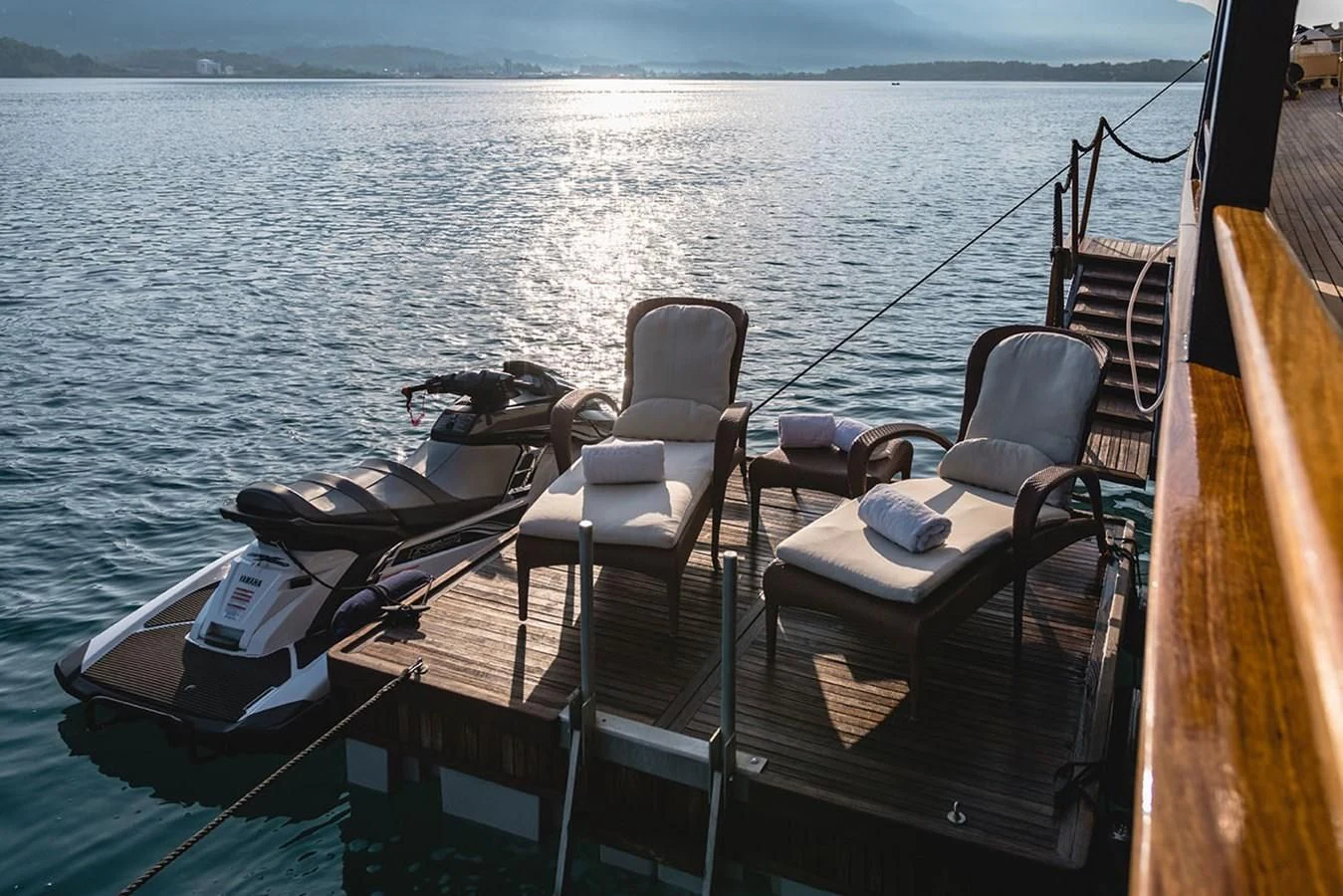 a boat with chairs on it aboard SEAGULL II Yacht for Sale