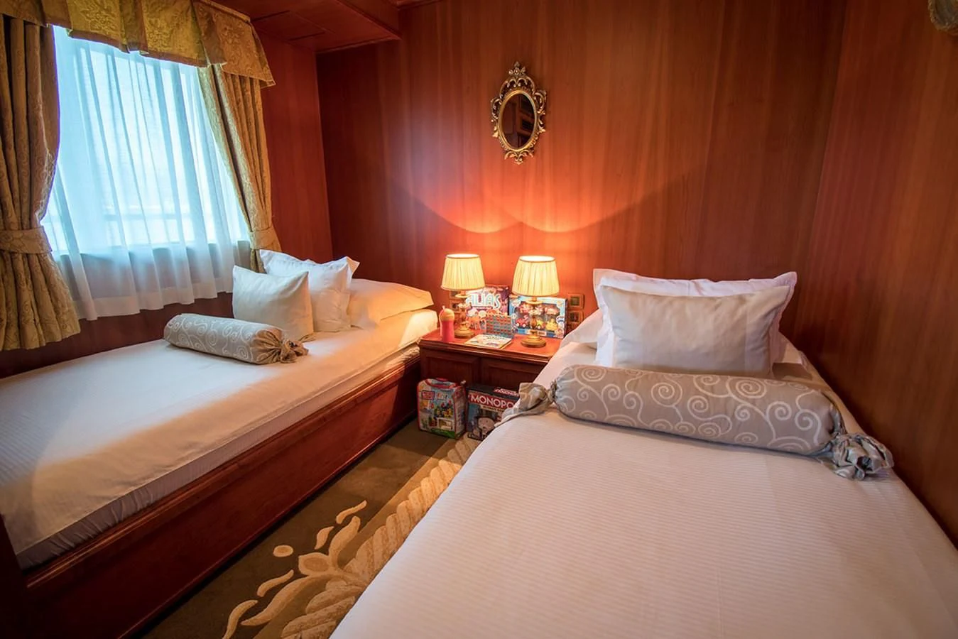 a couple of beds in a hotel room aboard SEAGULL II Yacht for Sale