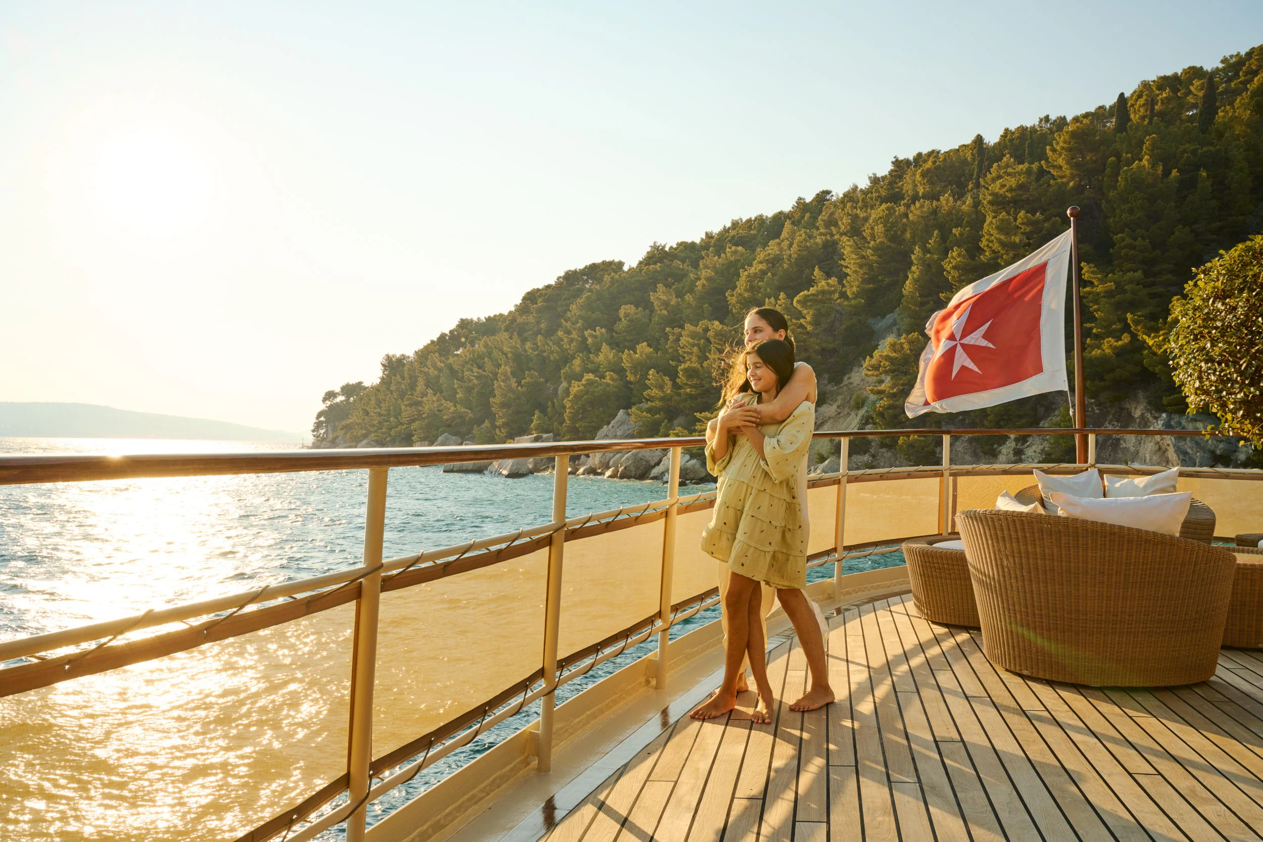 a couple of women on a dock aboard SEAGULL II Yacht for Sale