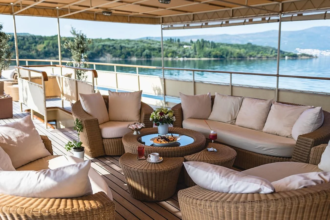 a living room with a large window aboard SEAGULL II Yacht for Sale