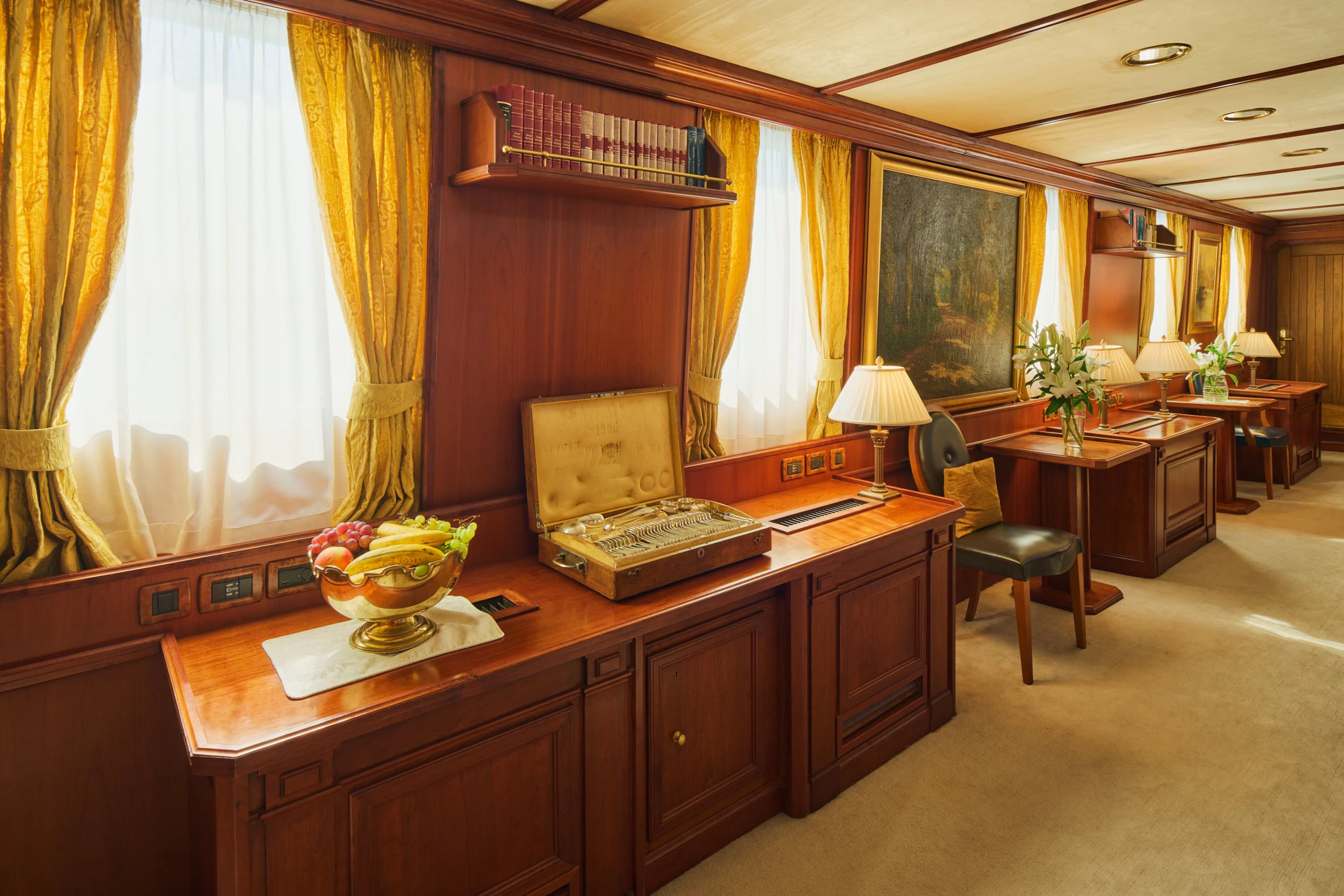 a room with a desk and a laptop aboard SEAGULL II Yacht for Sale