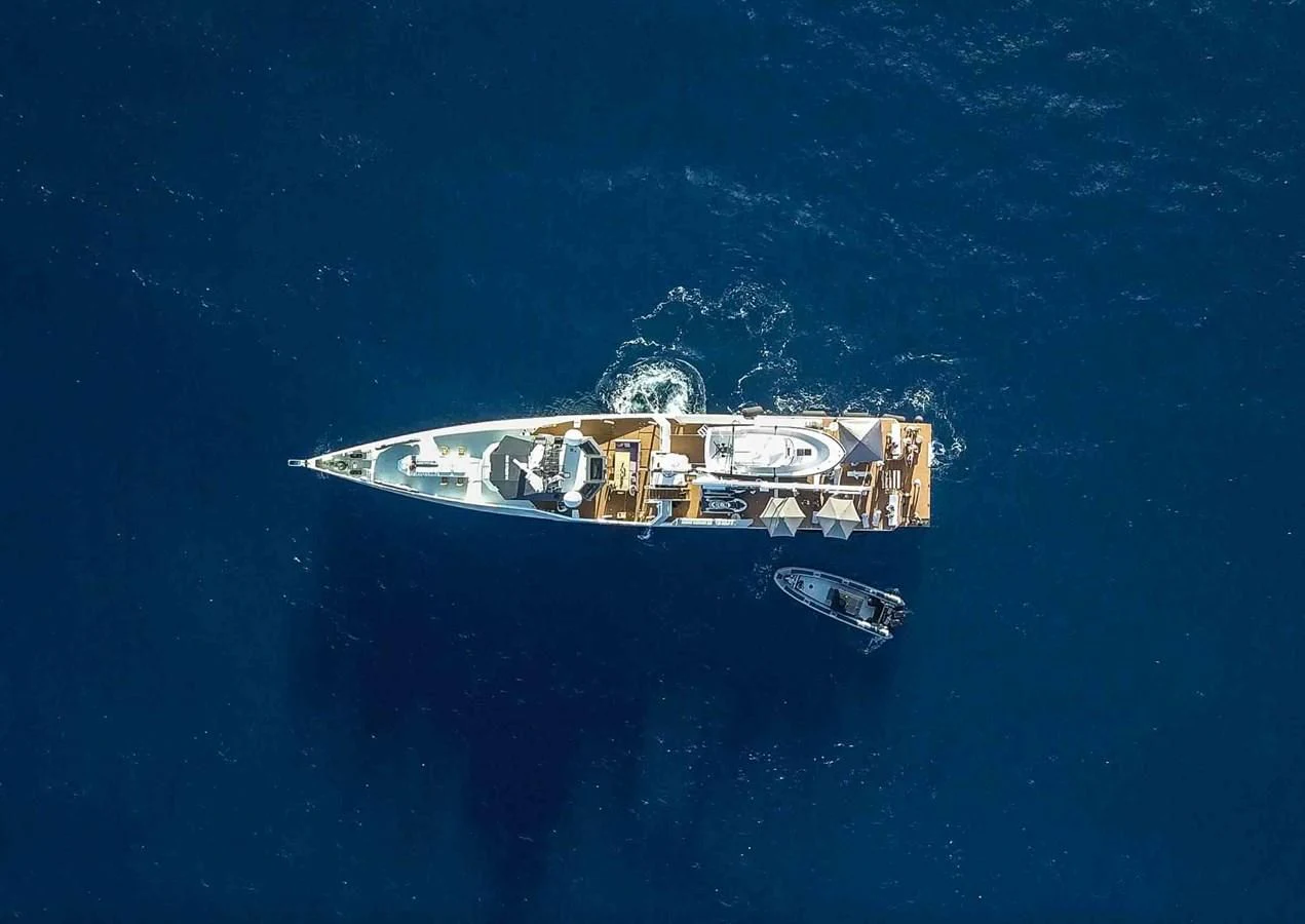 a high angle view of a ship aboard BAD COMPANY SUPPORT Yacht for Charter