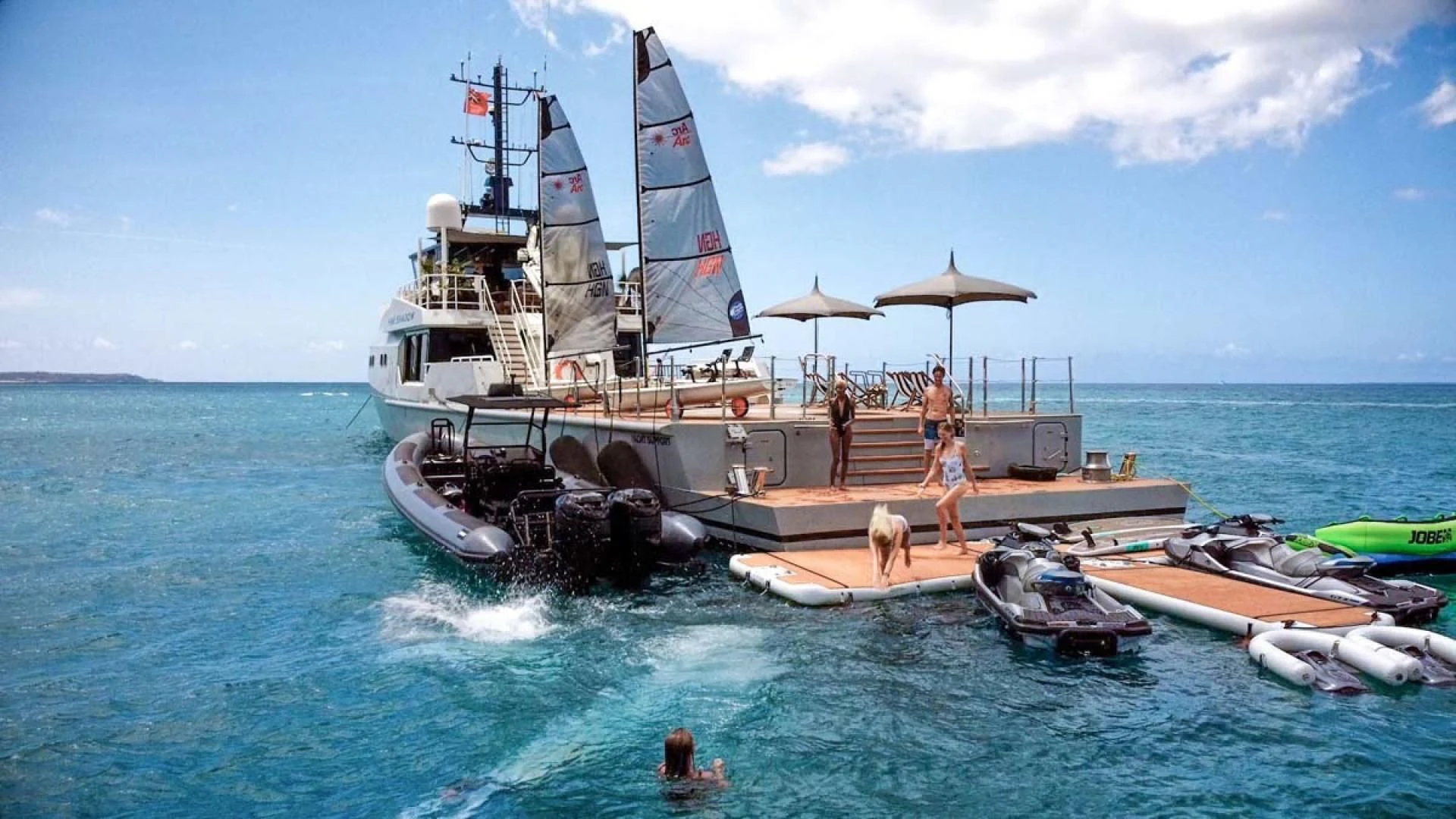 a boat on the water aboard BAD COMPANY SUPPORT Yacht for Charter