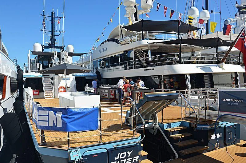 a boat docked at a pier aboard BAD COMPANY SUPPORT Yacht for Charter