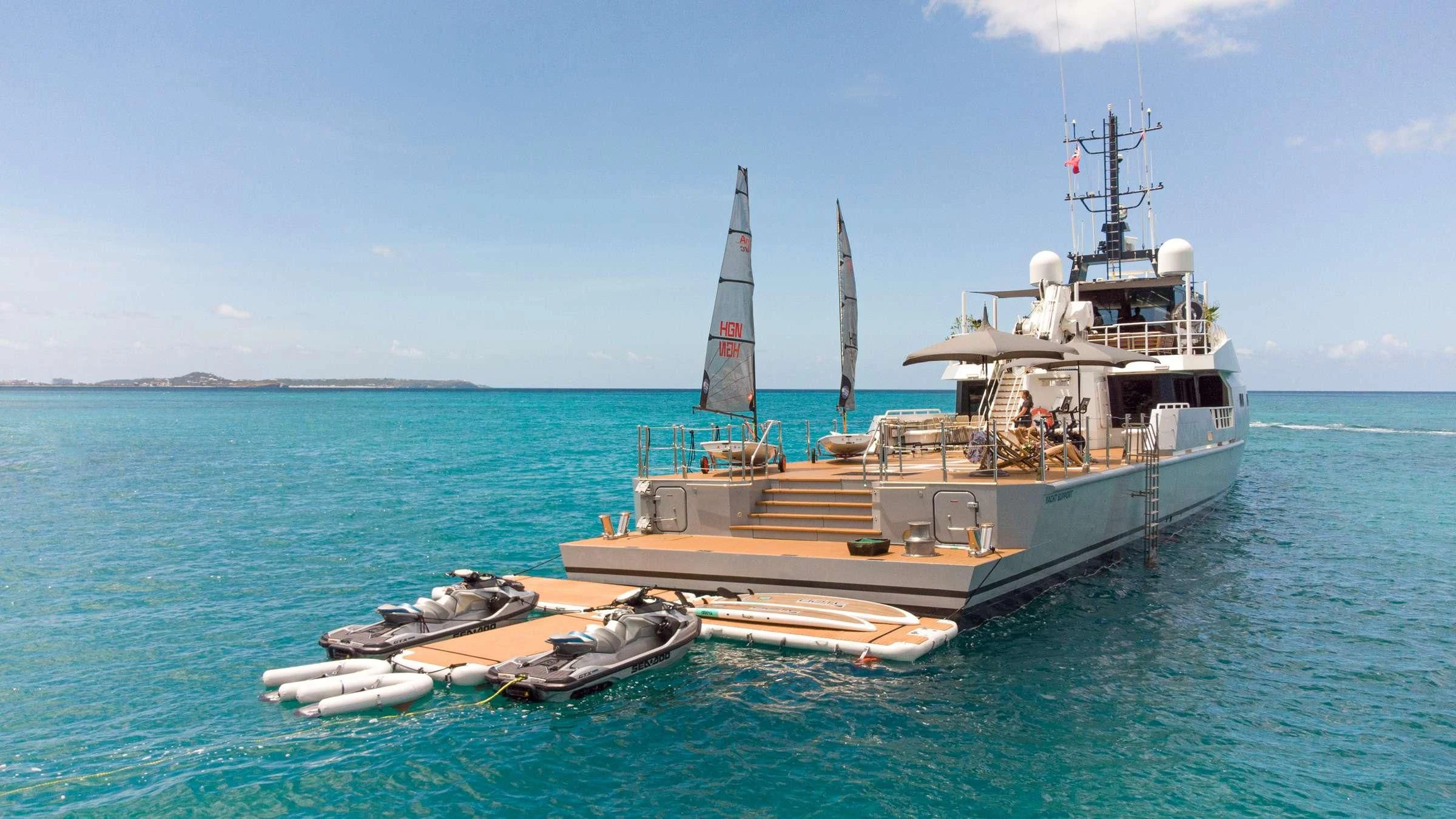 a boat in the water aboard BAD COMPANY SUPPORT Yacht for Charter