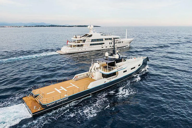 a boat on the water aboard BAD COMPANY SUPPORT Yacht for Charter