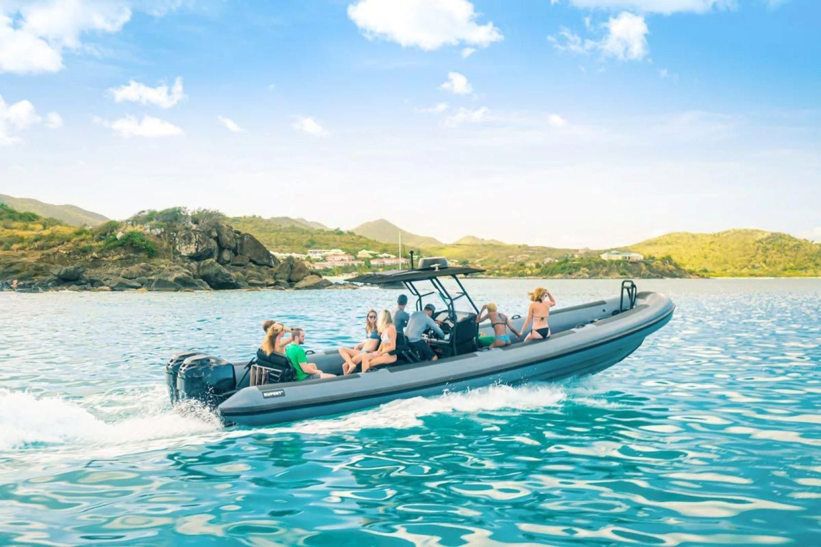 a group of people in a boat aboard BAD COMPANY SUPPORT Yacht for Charter