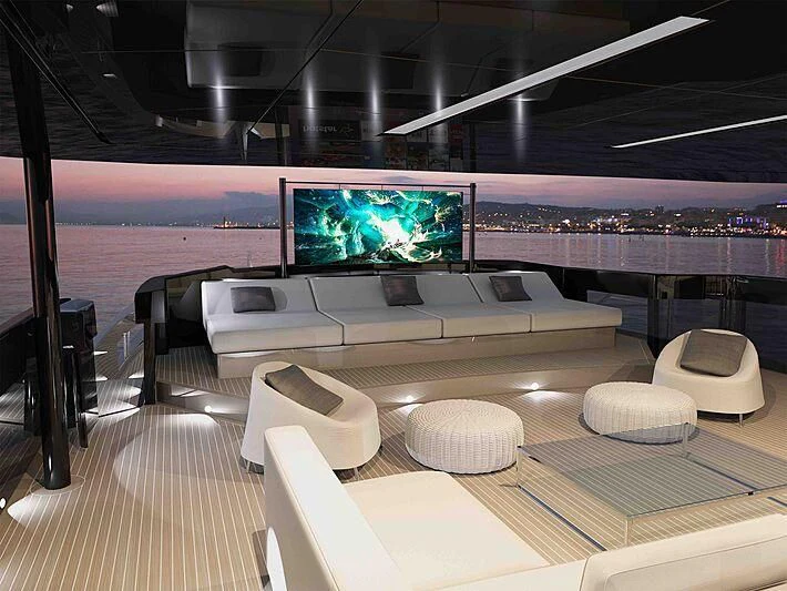 a room with a large screen aboard ANTONINI NAVI SUY 135 Yacht for Sale