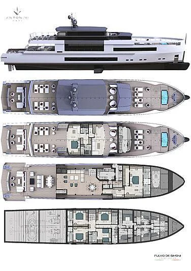 diagram, engineering drawing aboard ANTONINI NAVI SUY 135 Yacht for Sale