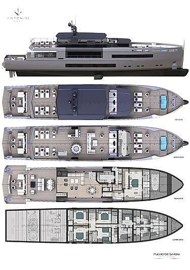graphical user interface, engineering drawing aboard ANTONINI NAVI SUY 135 Yacht for Sale