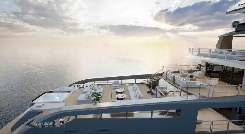 a large cruise ship with a deck and chairs on the deck aboard ANTONINI NAVI SUY 135 Yacht for Sale