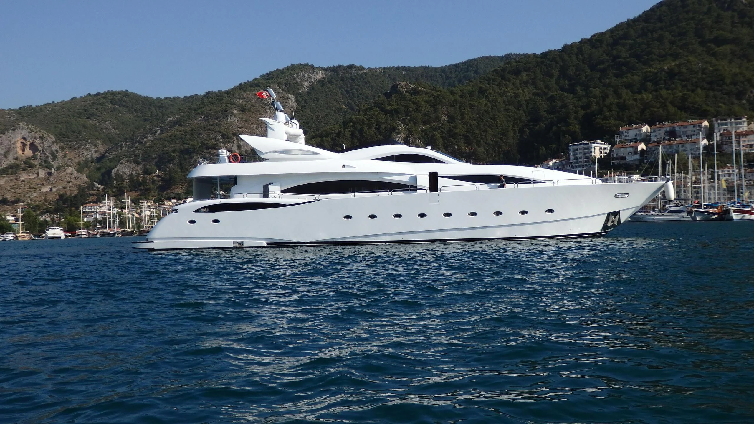 a white yacht in the water aboard APRIES W Yacht for Sale
